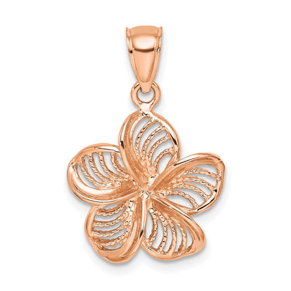 14K Roségold Plumeria-Blüten-Charm, perlenbesetzt und poliert