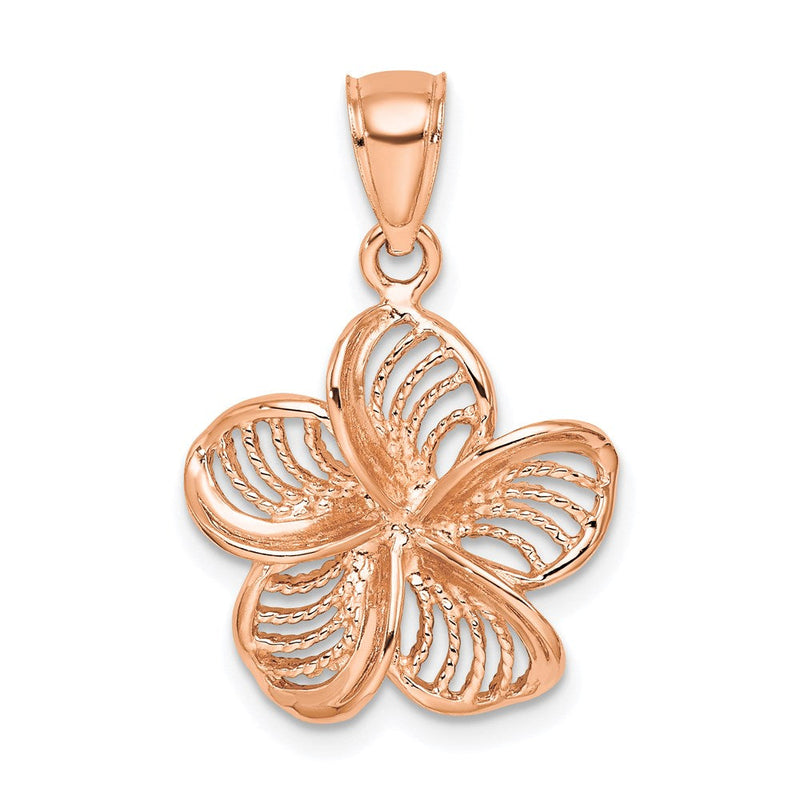 14K Roségold Plumeria-Blüten-Charm, perlenbesetzt und poliert