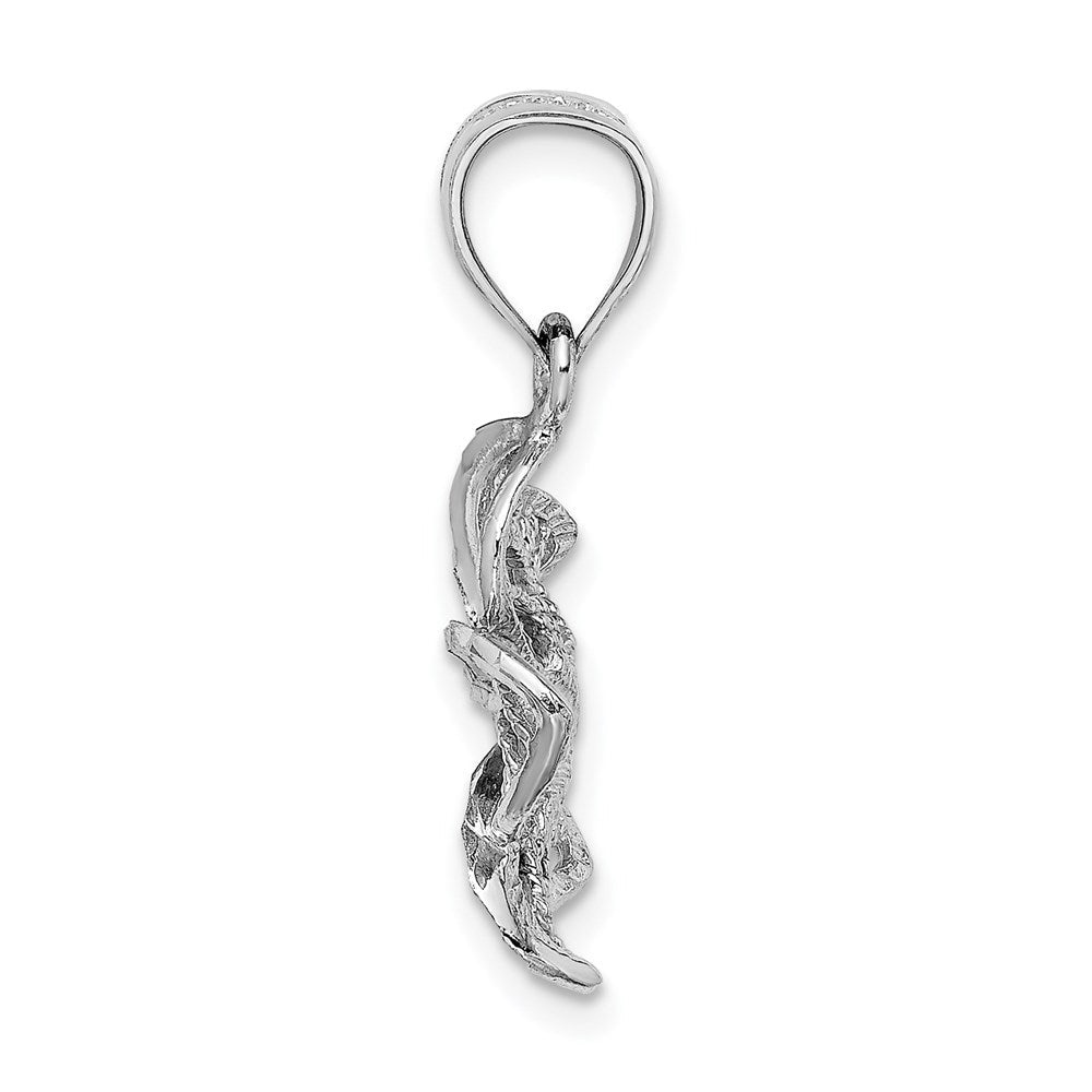 14K Weißgold Plumeria-Blüten-Charm, perliert und poliert