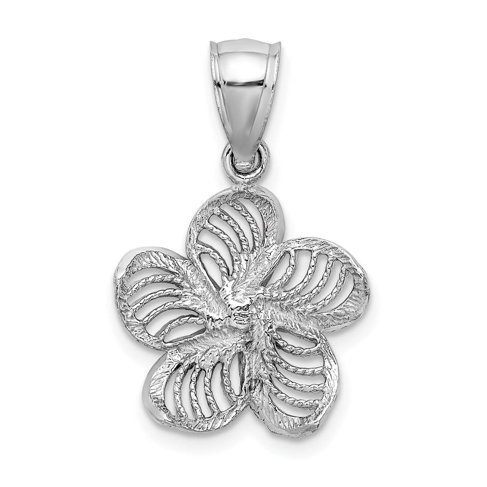 14K Weißgold Plumeria-Blüten-Charm, perliert und poliert