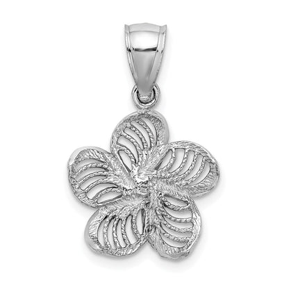 14K Weißgold Plumeria-Blüten-Charm, perliert und poliert
