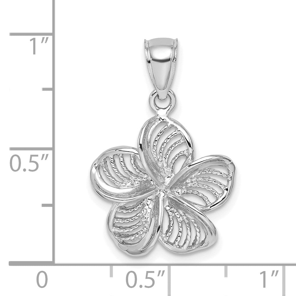 14K Weißgold Plumeria-Blüten-Charm, perliert und poliert