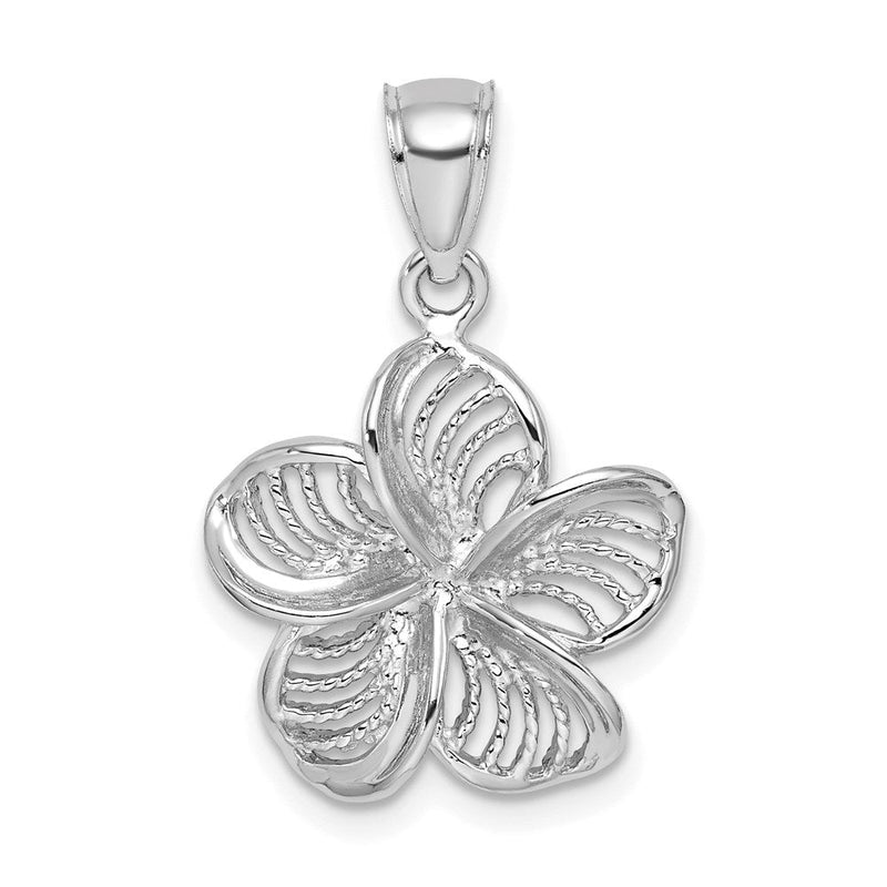 14K Weißgold Plumeria-Blüten-Charm, perliert und poliert