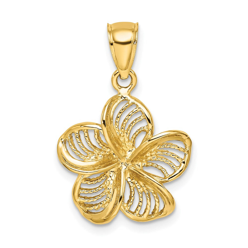 14 Karat Gelbgold Plumeria-Blüten-Charm mit Perlrand und poliertem Finish