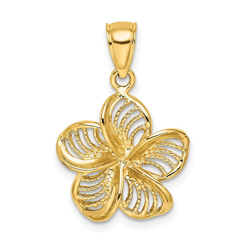 14 Karat Gelbgold Plumeria-Blüten-Charm mit Perlrand und poliertem Finish