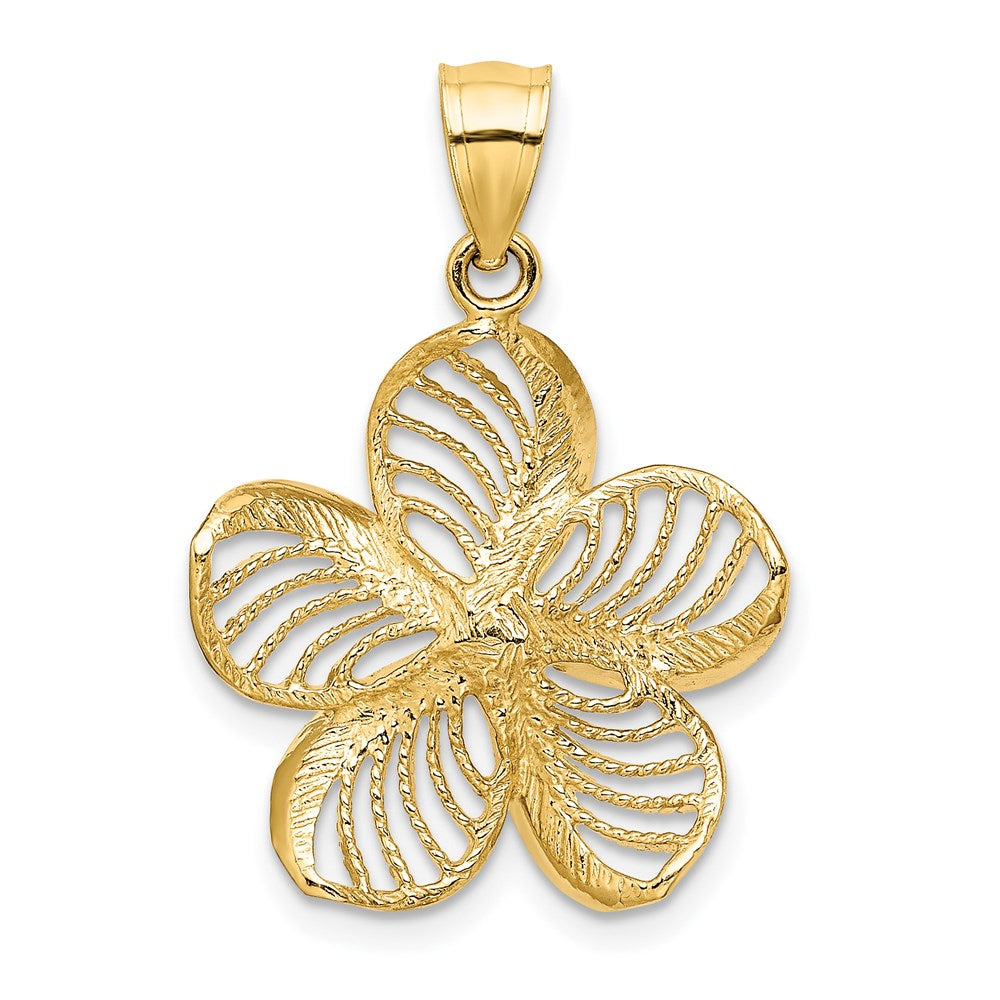 14 Karat Gelbgold Plumeria-Blüten-Charm, poliert und mit Perlrand