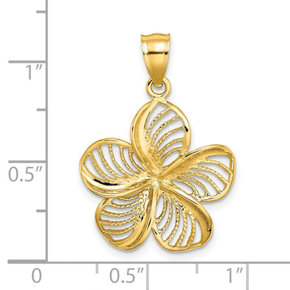 14 Karat Gelbgold Plumeria-Blüten-Charm, poliert und mit Perlrand