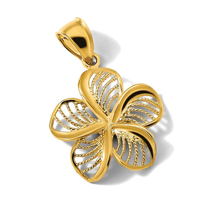 14 Karat Gelbgold Plumeria-Blüten-Charm, poliert und mit Perlrand