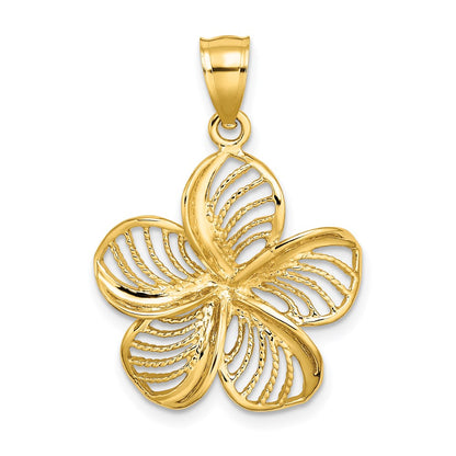 14 Karat Gelbgold Plumeria-Blüten-Charm, poliert und mit Perlrand