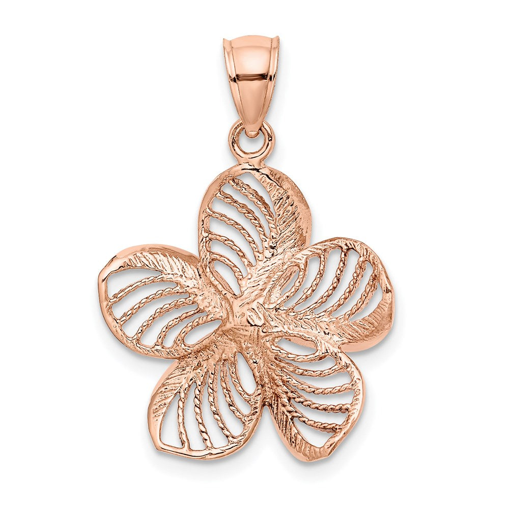 14K Roségold Polierter und Perlenverzierter Plumeria-Blüten-Charm