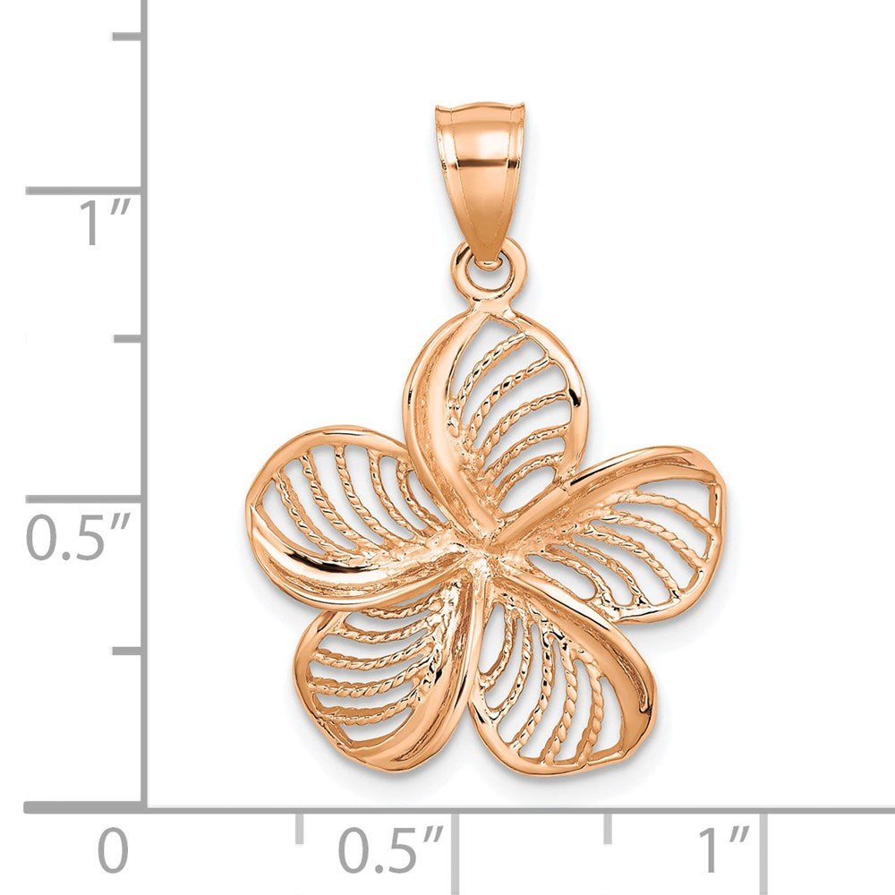 14K Roségold Polierter und Perlenverzierter Plumeria-Blüten-Charm