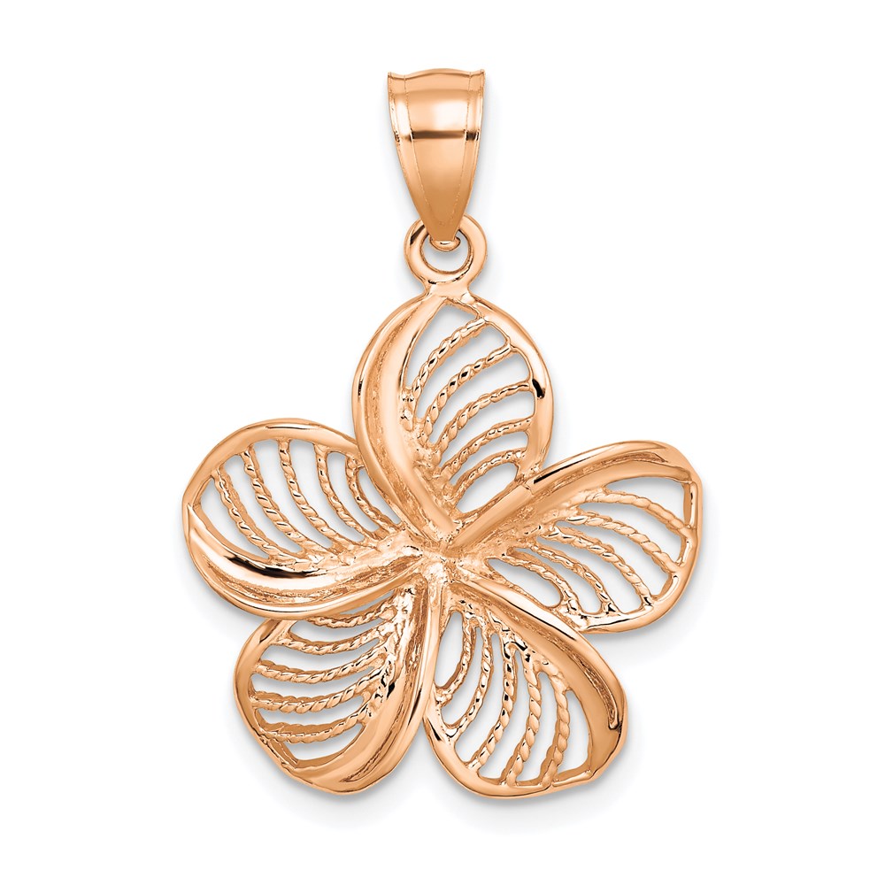 14K Roségold Polierter und Perlenverzierter Plumeria-Blüten-Charm