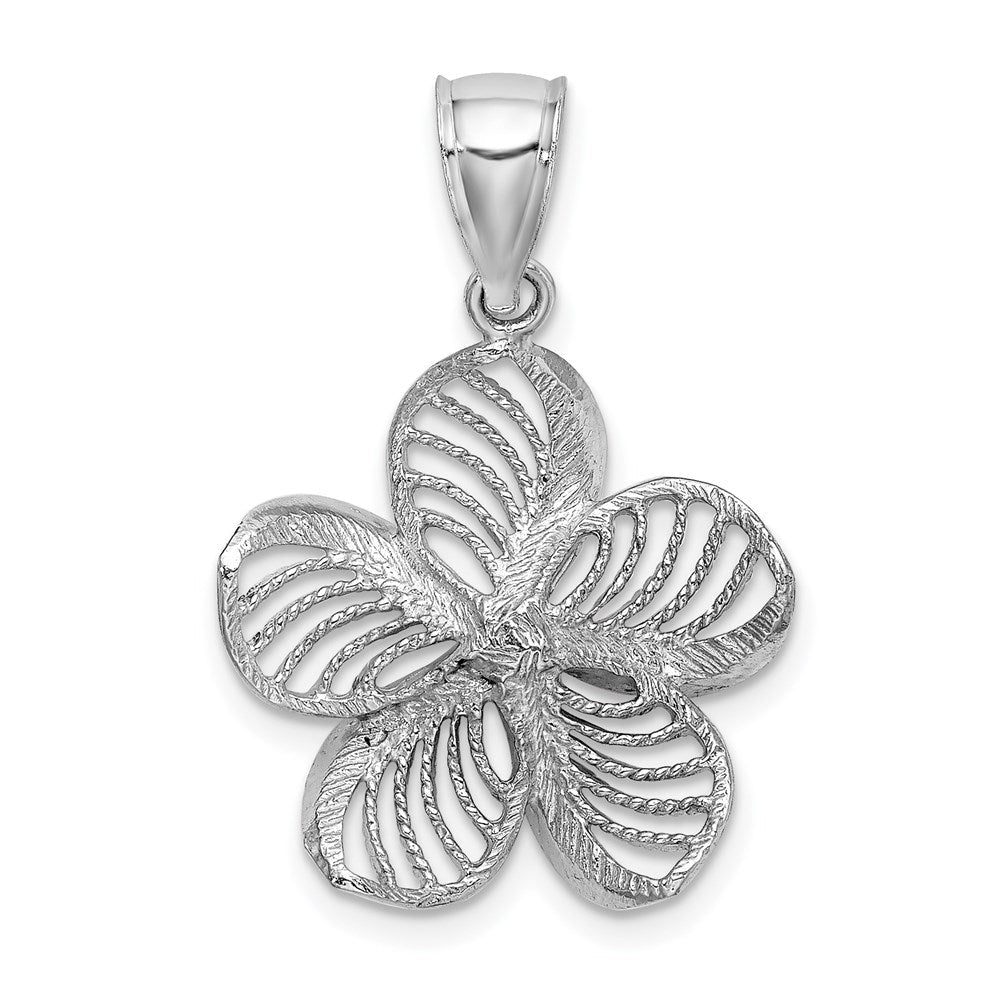 14K Weißgold Plumeria-Blüten-Charm, poliert und mit Perlrand