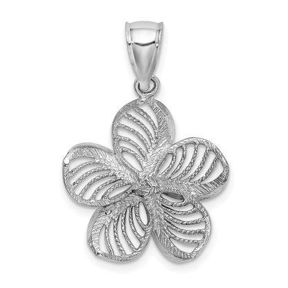 14K Weißgold Plumeria-Blüten-Charm, poliert und mit Perlrand