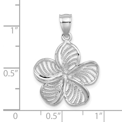 14K Weißgold Plumeria-Blüten-Charm, poliert und mit Perlrand