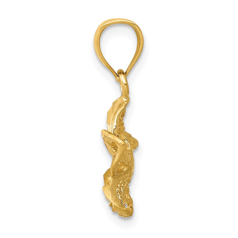 14K Gelbgold Poliert Diamantiert Gekugelt Plumeria Blume Charm