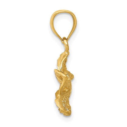 14K Gelbgold Poliert Diamantiert Gekugelt Plumeria Blume Charm