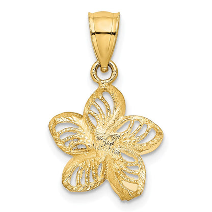 14K Gelbgold Poliert Diamantiert Gekugelt Plumeria Blume Charm