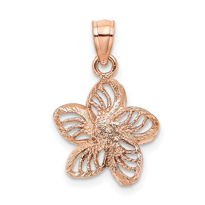 14K Roségold Gekugelt und Poliert Plumeria Blume Charm
