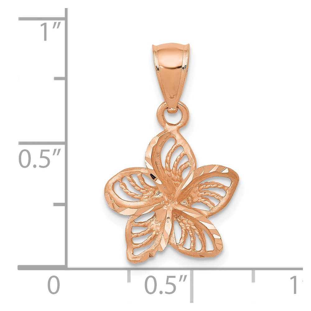 14K Roségold Gekugelt und Poliert Plumeria Blume Charm