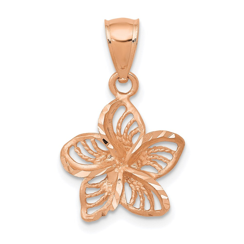 14K Roségold Gekugelt und Poliert Plumeria Blume Charm