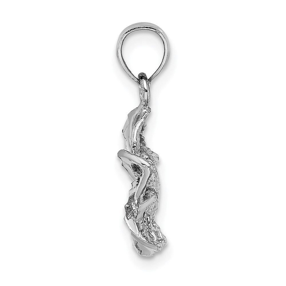 14K Weißgold Poliert und Gekugelt Plumeria Blume Charm