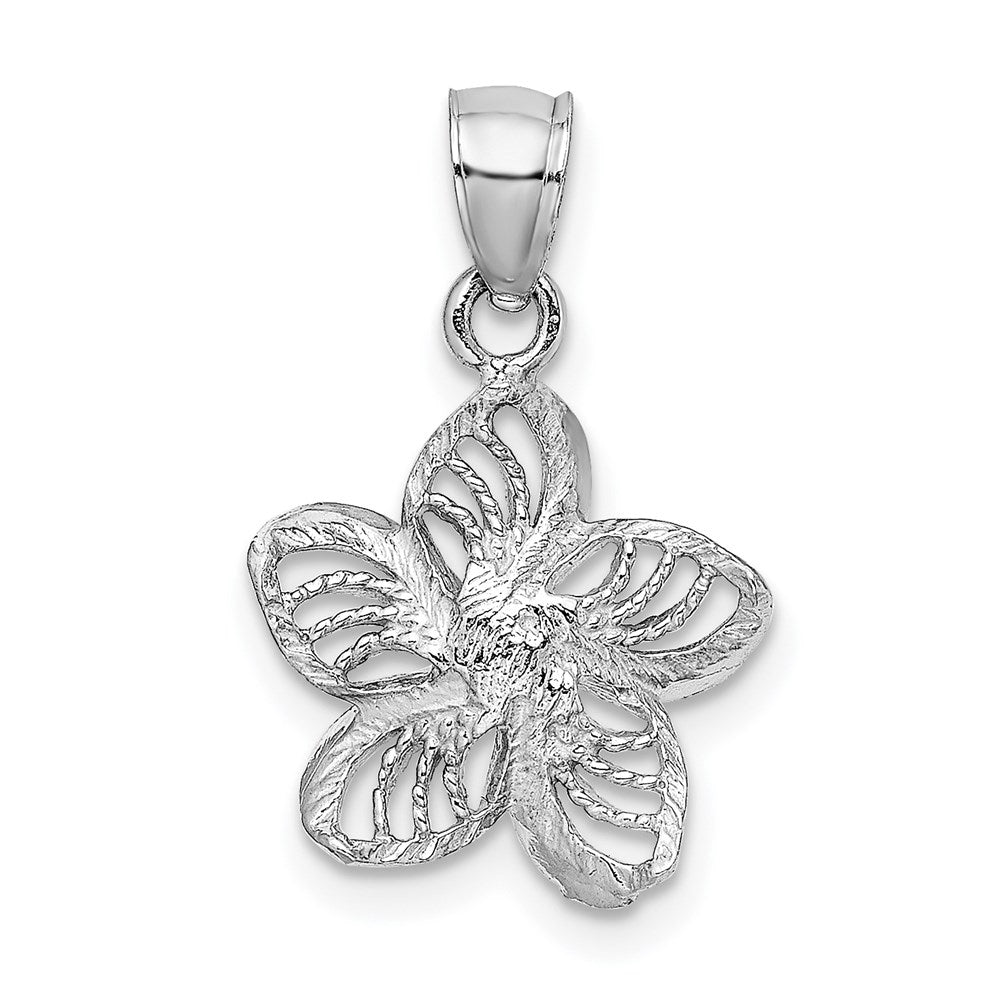 14K Weißgold Poliert und Gekugelt Plumeria Blume Charm