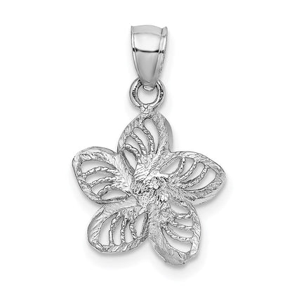 14K Weißgold Poliert und Gekugelt Plumeria Blume Charm