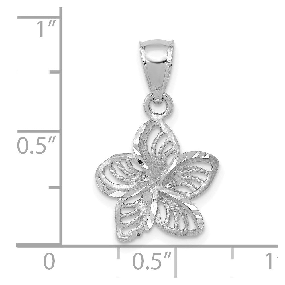 14K Weißgold Poliert und Gekugelt Plumeria Blume Charm