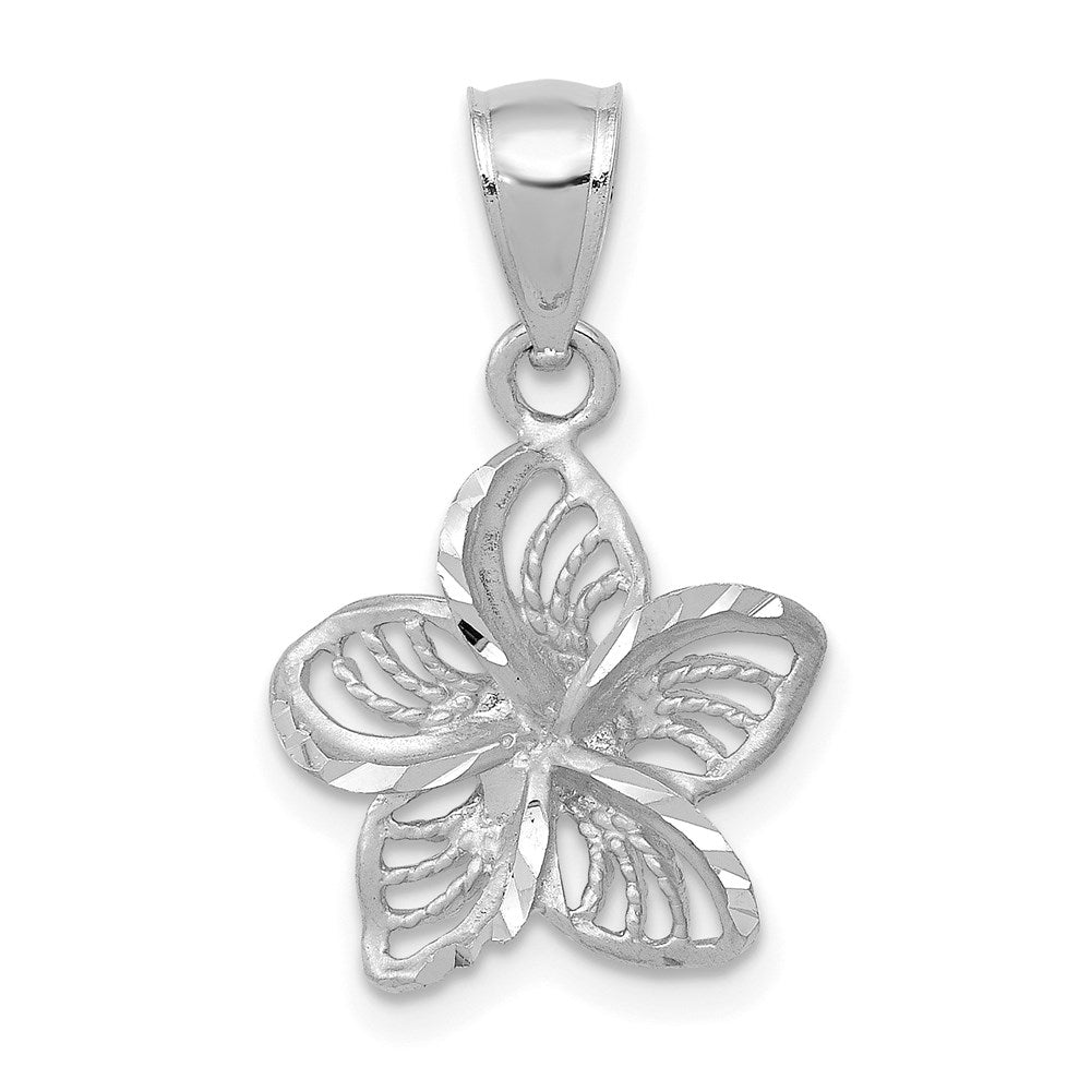 14K Weißgold Poliert und Gekugelt Plumeria Blume Charm