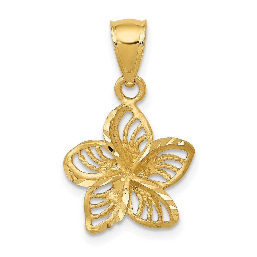 14K Gelbgold Poliert Diamantiert Gekugelt Plumeria Blume Charm