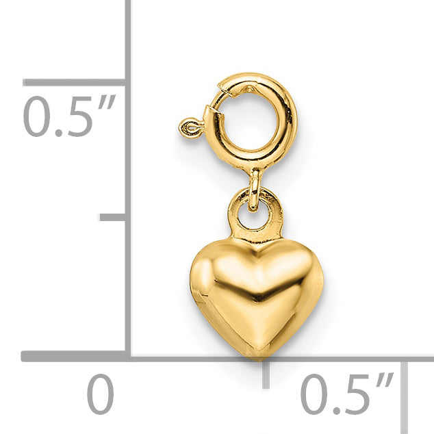 14K Gelbgold Poliert Herz mit Federring Verschluss Charm
