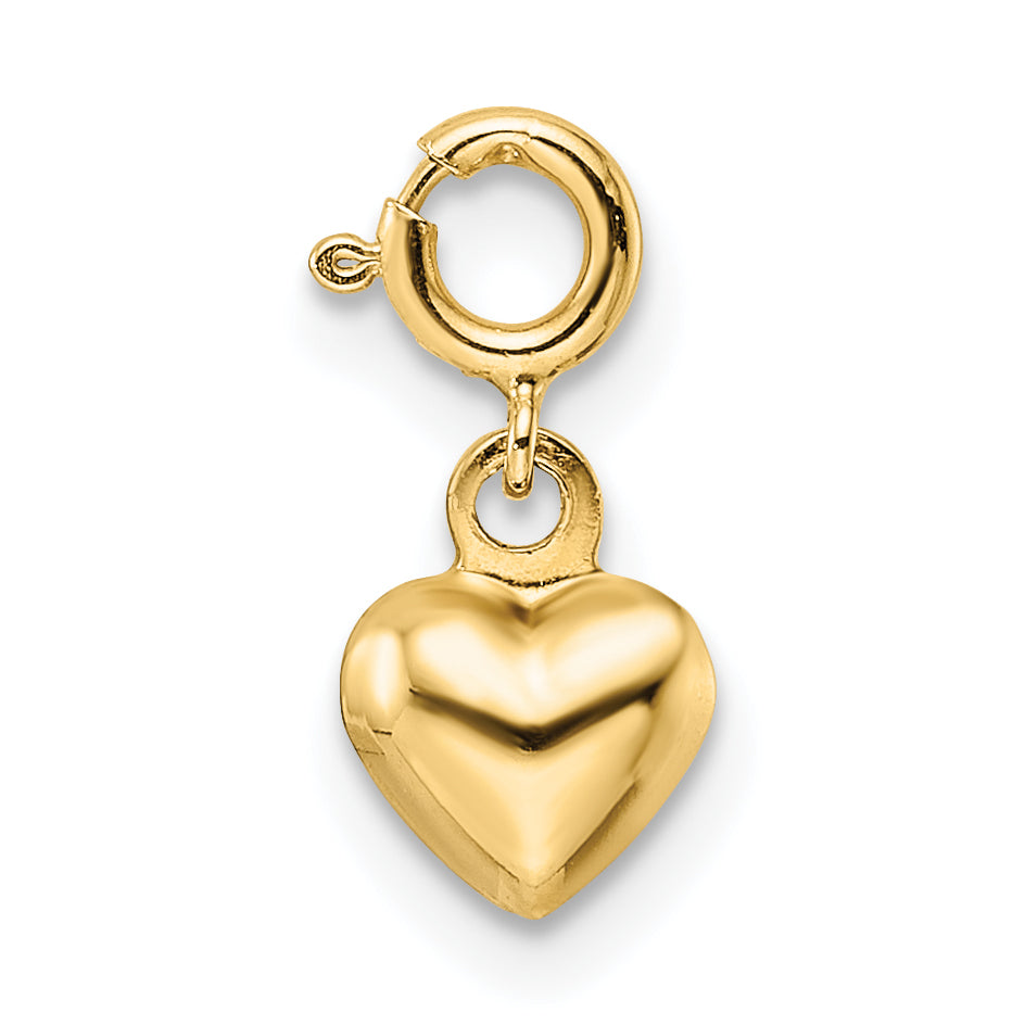 14K Gelbgold Poliert Herz mit Federring Verschluss Charm