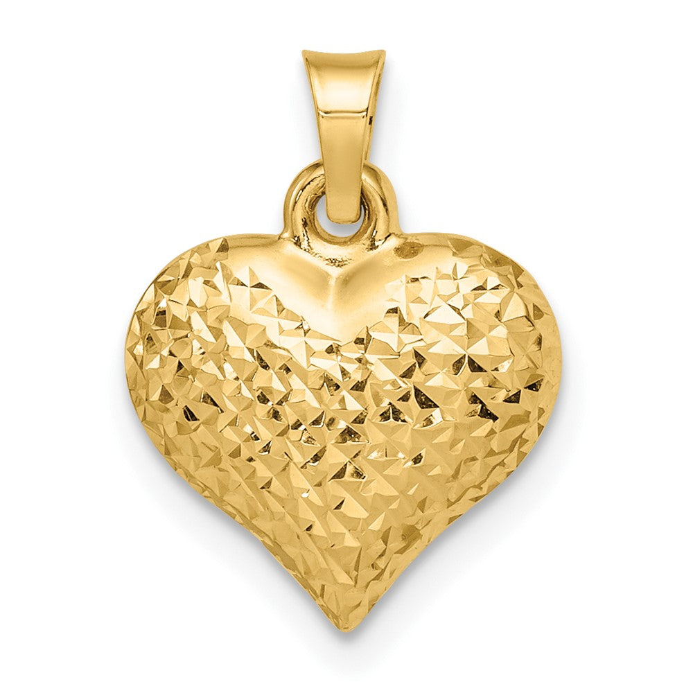 14K Gelbgold Poliert Diamantiert Groß Gewölbt Herz Anhänger