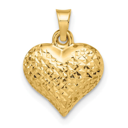 14K Gelbgold Poliert Diamantiert Groß Gewölbt Herz Anhänger