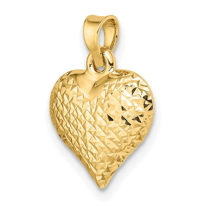 14K Gelbgold Poliert Diamantiert Groß Gewölbt Herz Anhänger