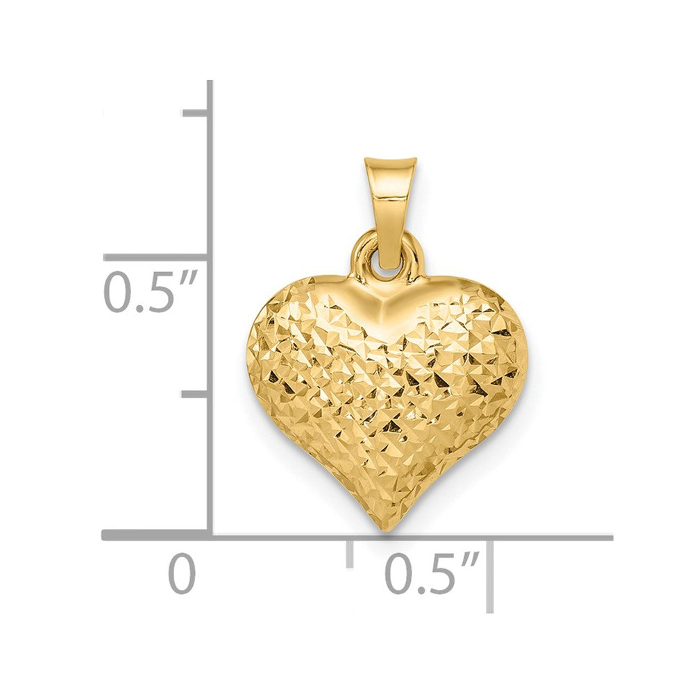 14K Gelbgold Poliert Diamantiert Groß Gewölbt Herz Anhänger