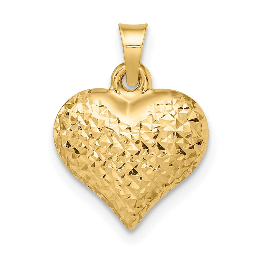 14K Gelbgold Poliert Diamantiert Groß Gewölbt Herz Anhänger