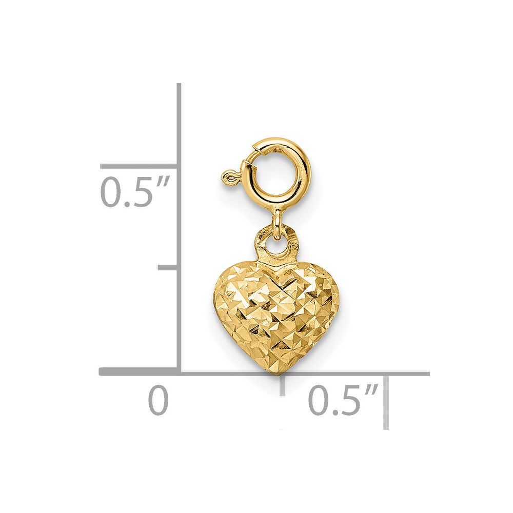 14K Gelbgold Diamantiert Herz mit Federring Verschluss Charm