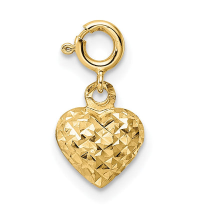 14K Gelbgold Diamantiert Herz mit Federring Verschluss Charm