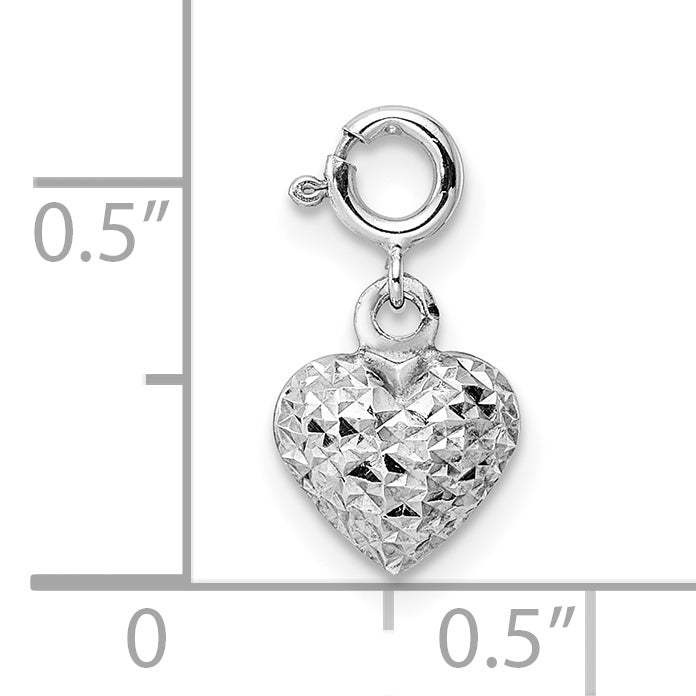 14K Weißgold Diamantiert Herz Federring Charm Anhänger