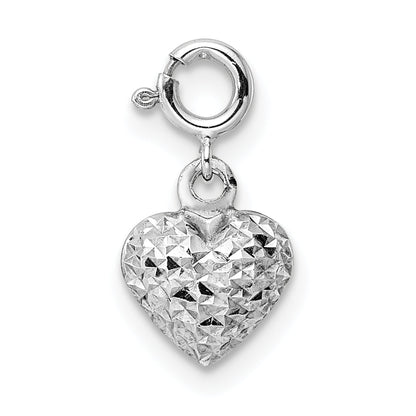 14K Weißgold Diamantiert Herz Federring Charm Anhänger