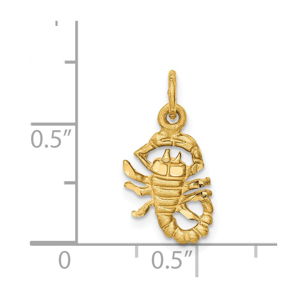 14K Gelbgold Satiniert Diamantiert Scorpio Tierkreis Charm