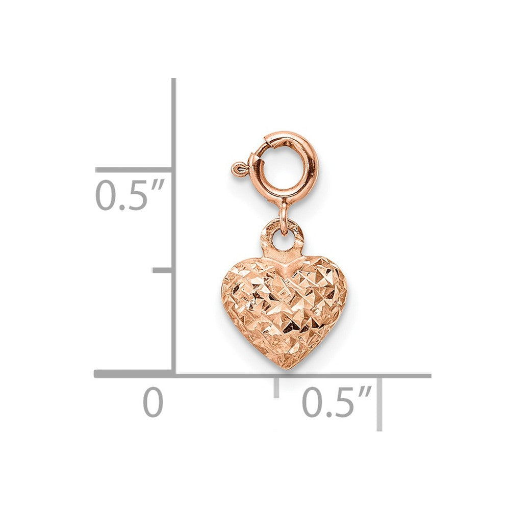 14K Roségold Diamantiert Herz mit Federring Charm Anhänger
