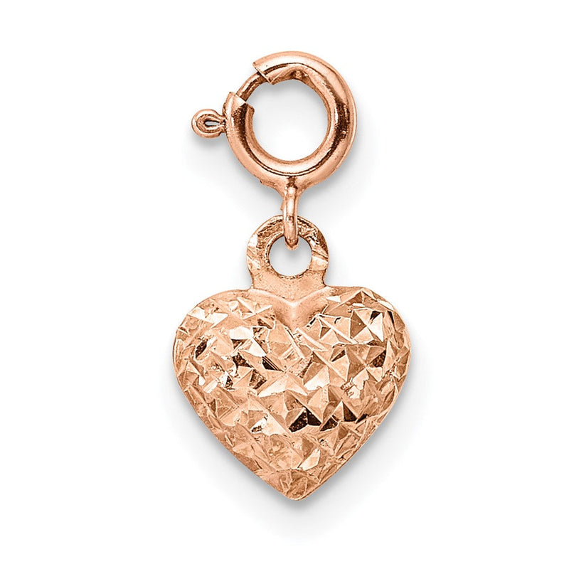 14K Roségold Diamantiert Herz mit Federring Charm Anhänger