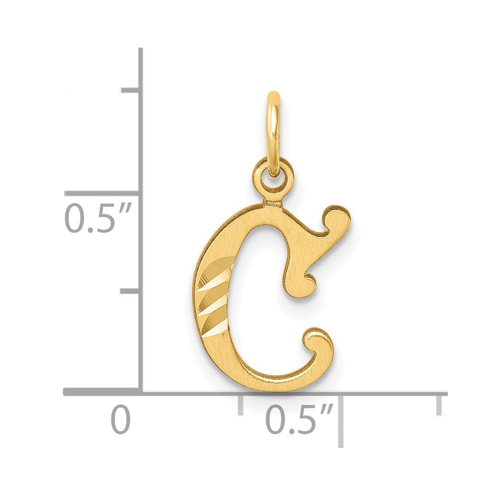 14K Gelbgold Diamantiert Buchstabe C Initiale Charm