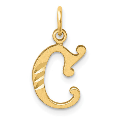 14K Gelbgold Diamantiert Buchstabe C Initiale Charm