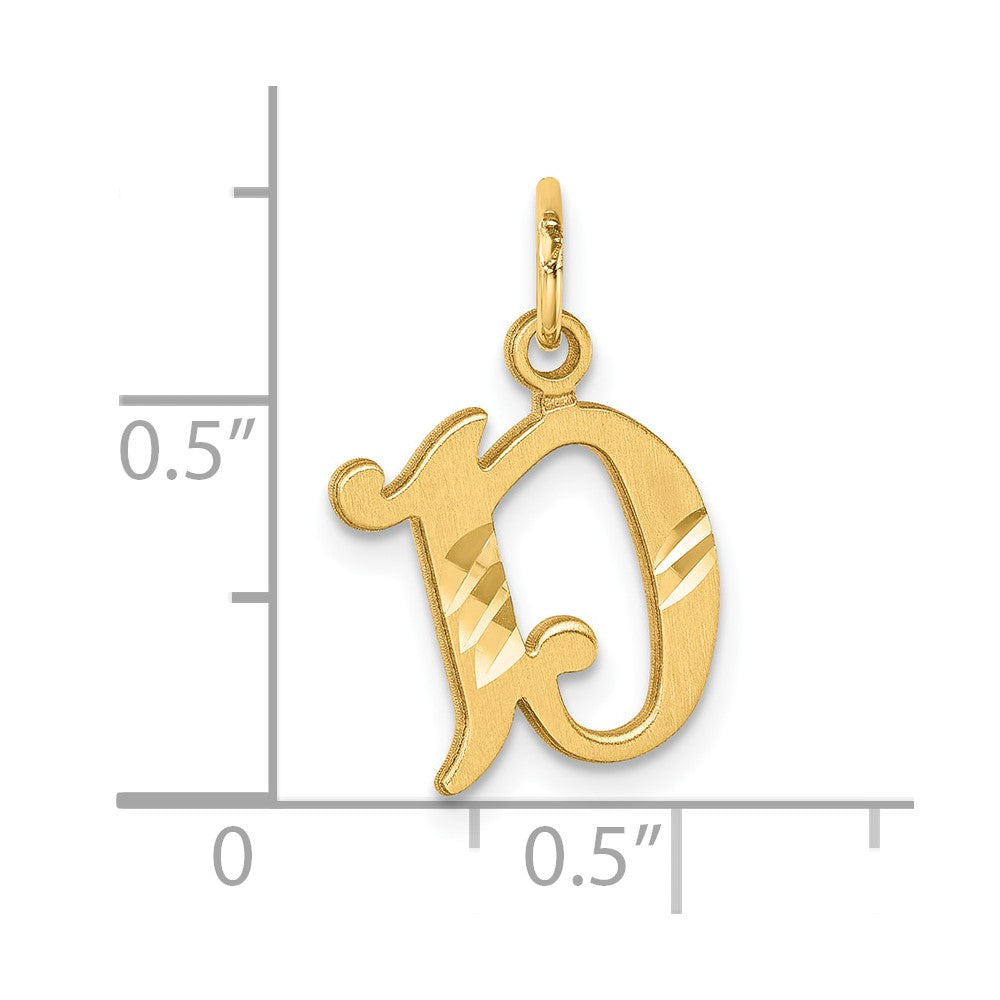 14K Gelbgold Diamantiert Buchstabe D Initiale Charm