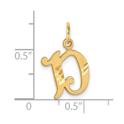 14K Gelbgold Diamantiert Buchstabe D Initiale Charm