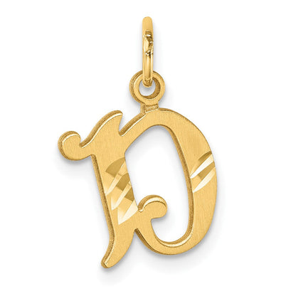 14K Gelbgold Diamantiert Buchstabe D Initiale Charm